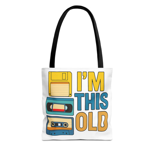 I’m This Old Retro Tech Tote Bag | Funny 90s Nostalgia Bag | Cassette VHS Floppy Disk Reusable Tote | Vintage Geek Gift
