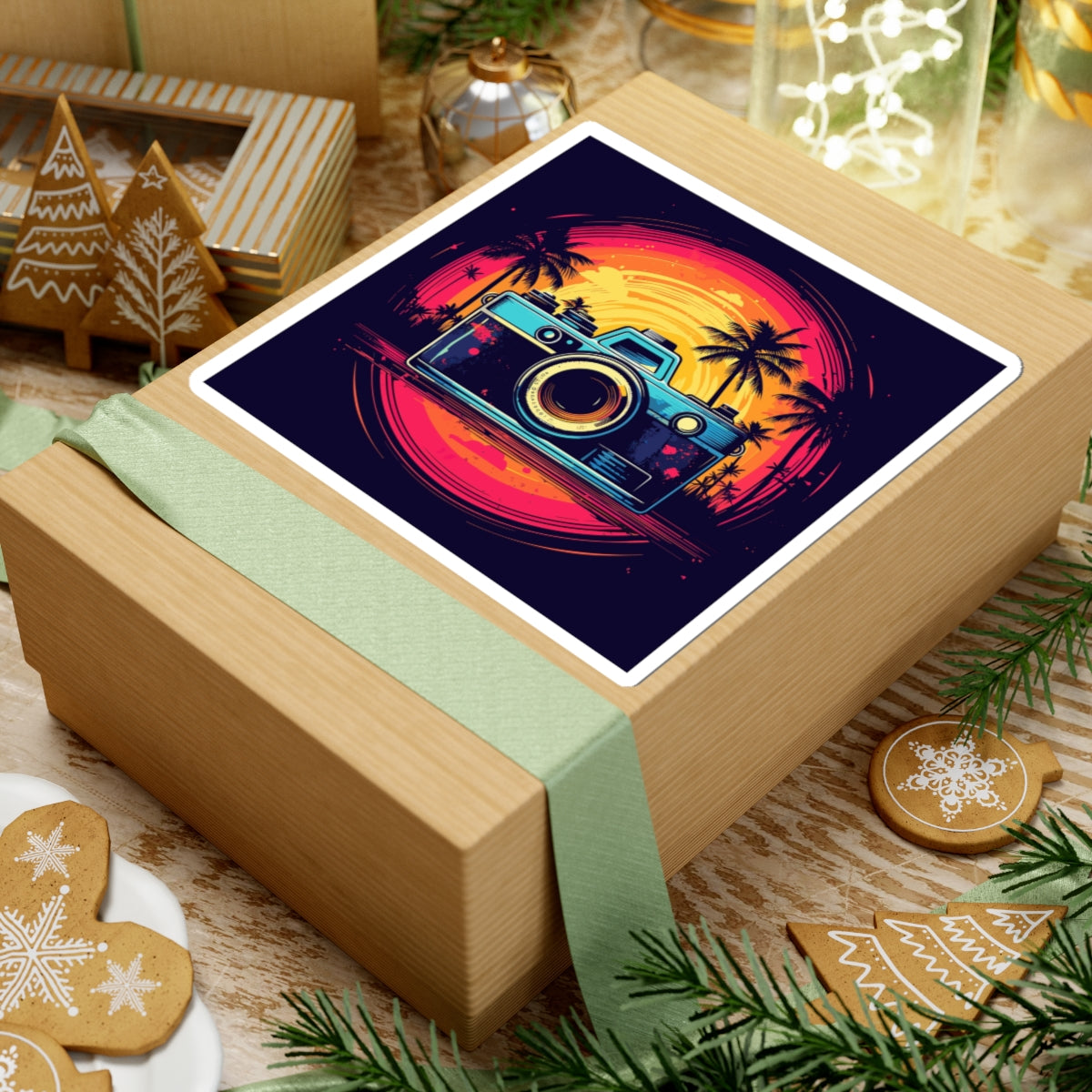 Retro Camera Sunset Sticker