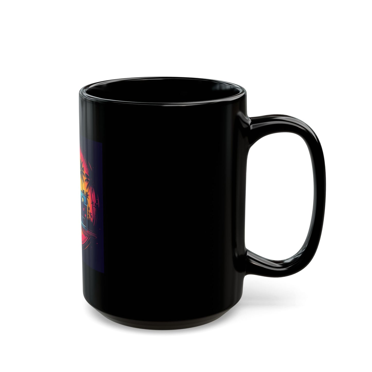 Retro Camera Sunset Black Mug