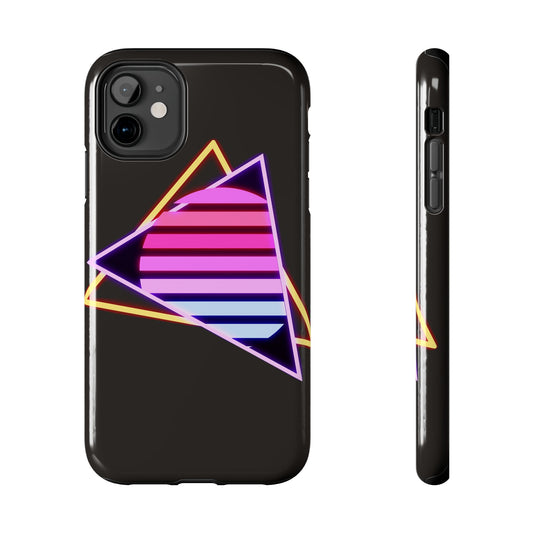 Neon Prism synthwave triangle tough phone case on charcoal ground