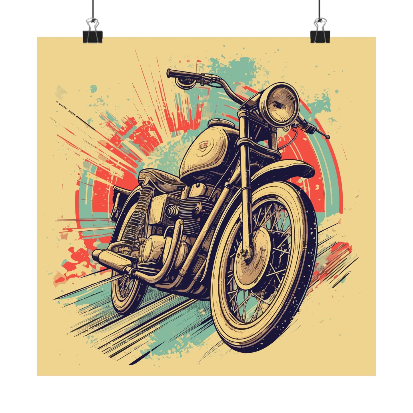 Cafe Racer Sketch retro vintage art square matte art print with vintage cafe racer design