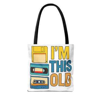 I’m This Old Retro Tech Tote Bag | Funny 90s Nostalgia Bag | Cassette VHS Floppy Disk Reusable Tote | Vintage Geek Gift