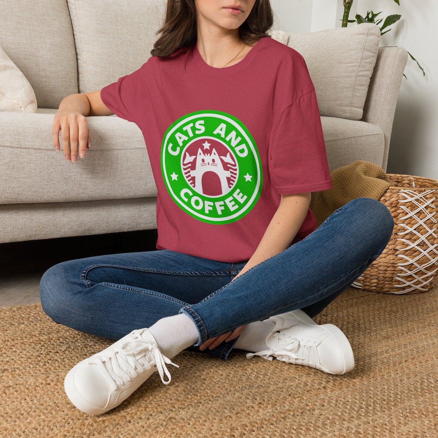 Cats And Coffee Retro Café Tee