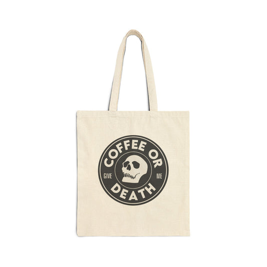 Coffee or Give Me Death Tote Bag | Funny Coffee Lover Reusable Bag | Barista Humor Tote | Coffee Addict Grocery Bag