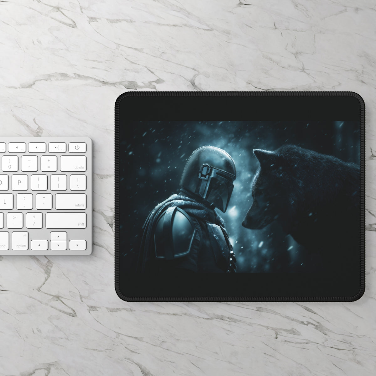 Galactic Hunter & Wolf Mouse Pad | Cinematic Sci-Fi Desk Mat | Gamer Setup Upgrade