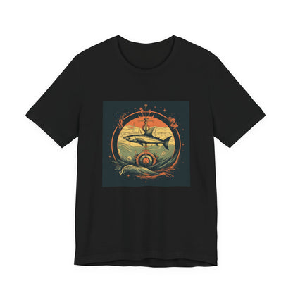 Shark Compass retro vintage art unisex t-shirt with nautical shark design