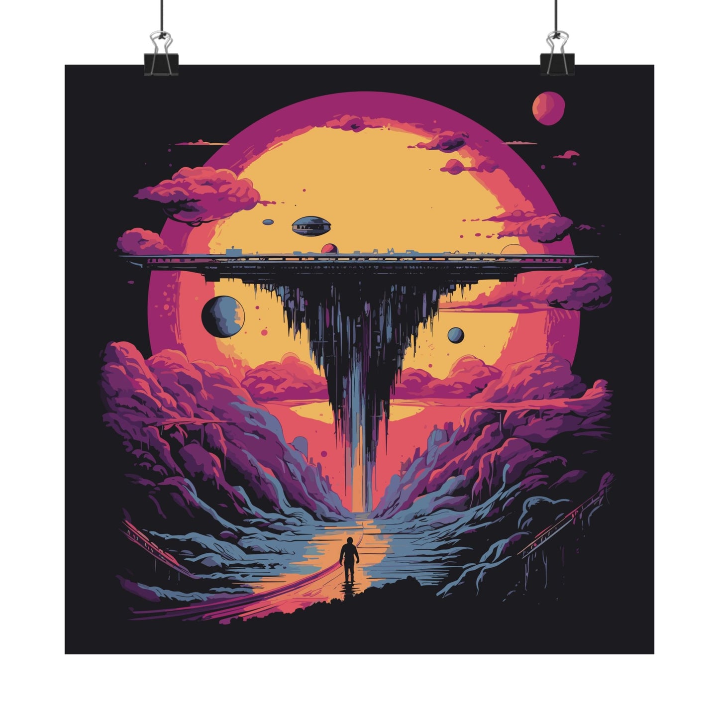 The Abduction retro vintage art square matte art print with ufo abduction design