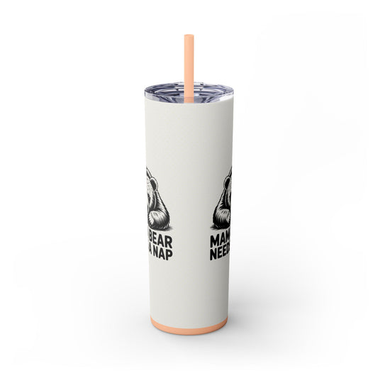 Mama Bear Needs a Nap 20oz skinny tumbler with full wrap retro print