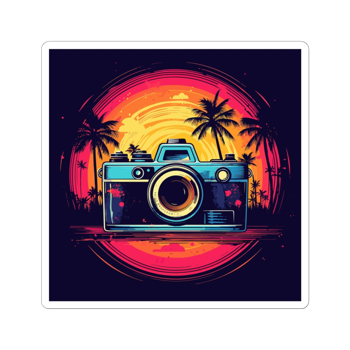 Retro Camera Sunset Sticker