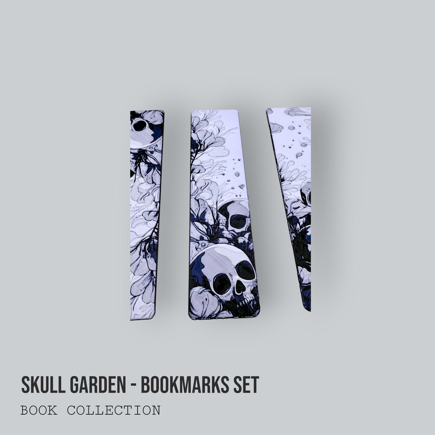 Bookmark Collection – Skull Garden Set, Skullture, Nightpetal, Great Wave – Gothic & Artistic Bookmarks with Tassels