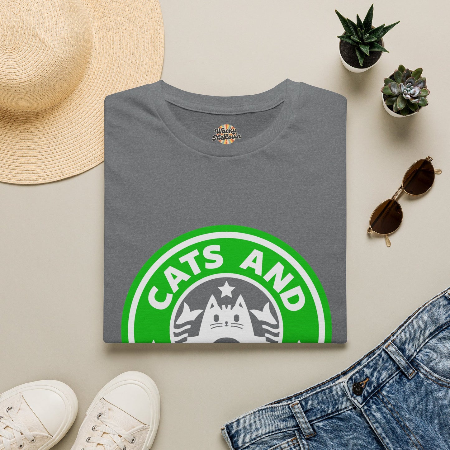 Cats And Coffee Retro Café Tee