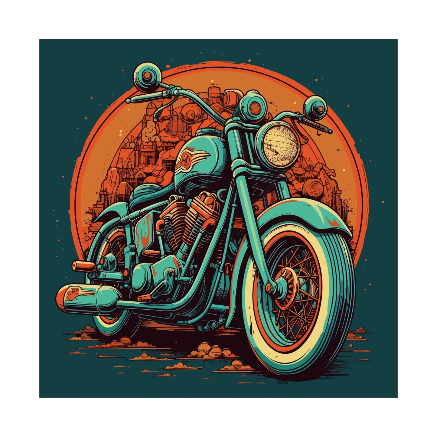 Classic Motorcycle Sunset Square Art Print