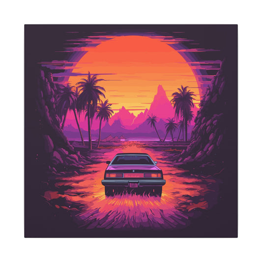 Drive-In Night retro vintage art gallery wrapped canvas print with retro drive-in design