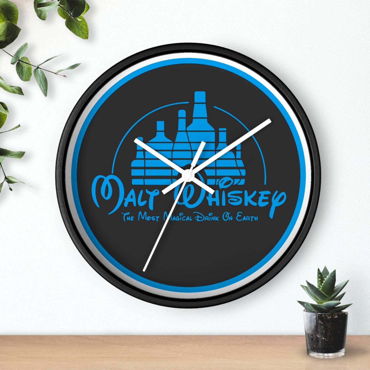 Malt Whiskey Bottles Wall Clock | Blue Logo Liquor Bar Decor