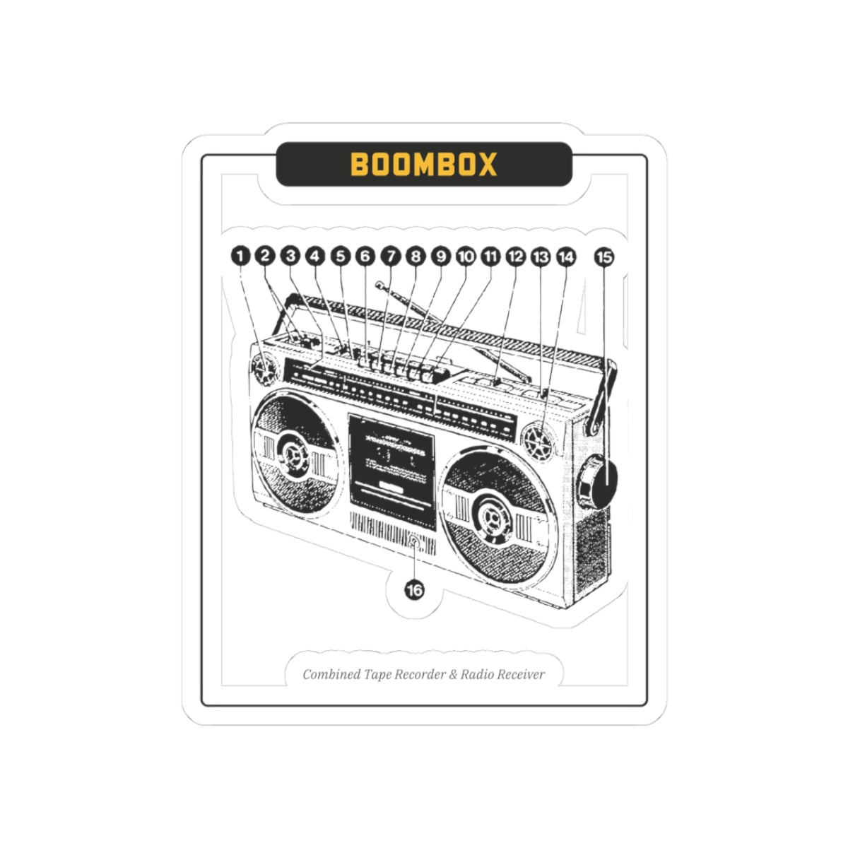 Boombox Blueprint schematic kiss-cut vinyl sticker