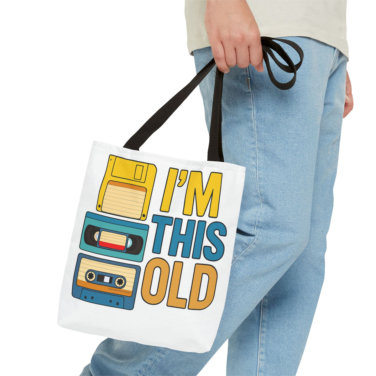 I’m This Old Retro Tech Tote Bag | Funny 90s Nostalgia Bag | Cassette VHS Floppy Disk Reusable Tote | Vintage Geek Gift