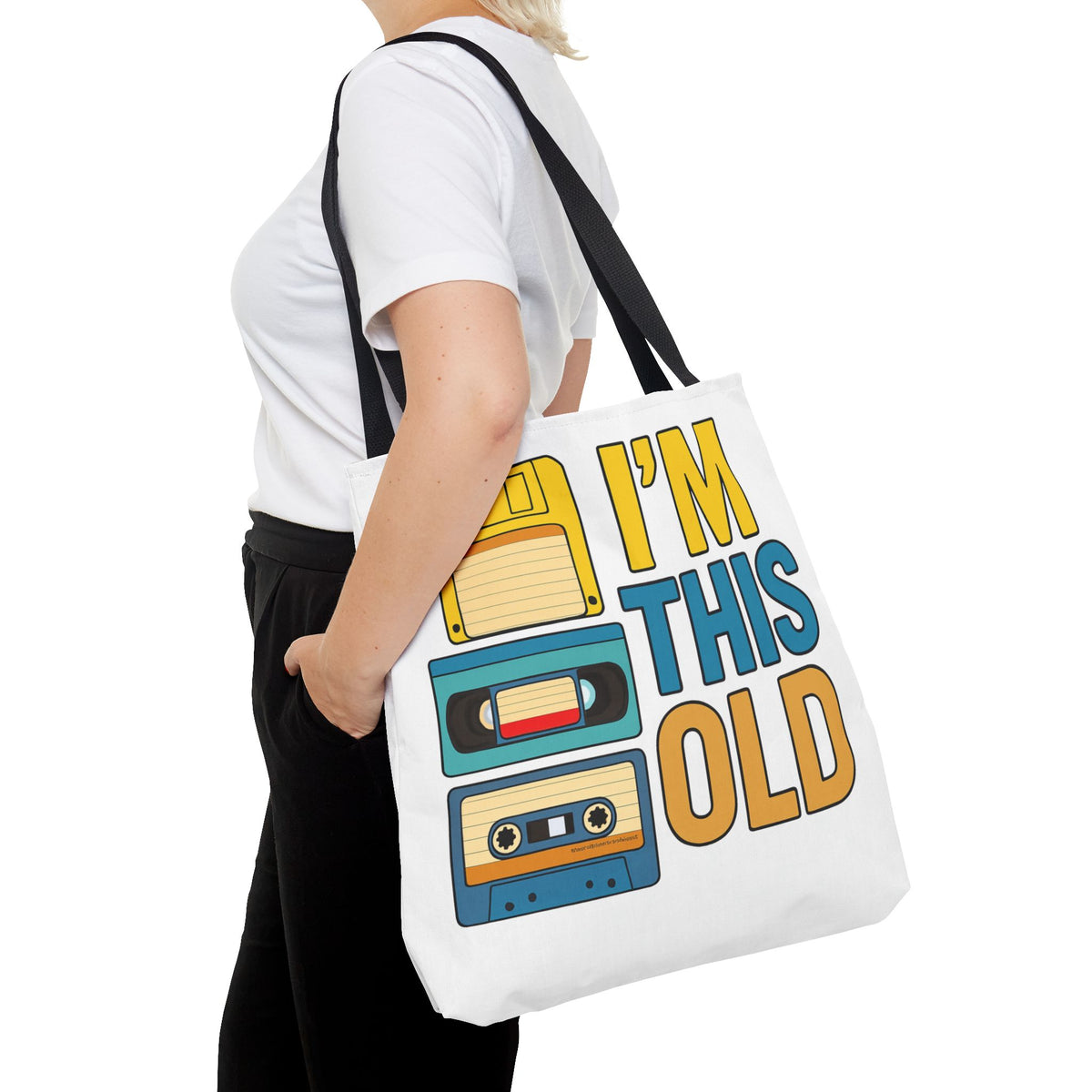 I’m This Old Retro Tech Tote Bag | Funny 90s Nostalgia Bag | Cassette VHS Floppy Disk Reusable Tote | Vintage Geek Gift
