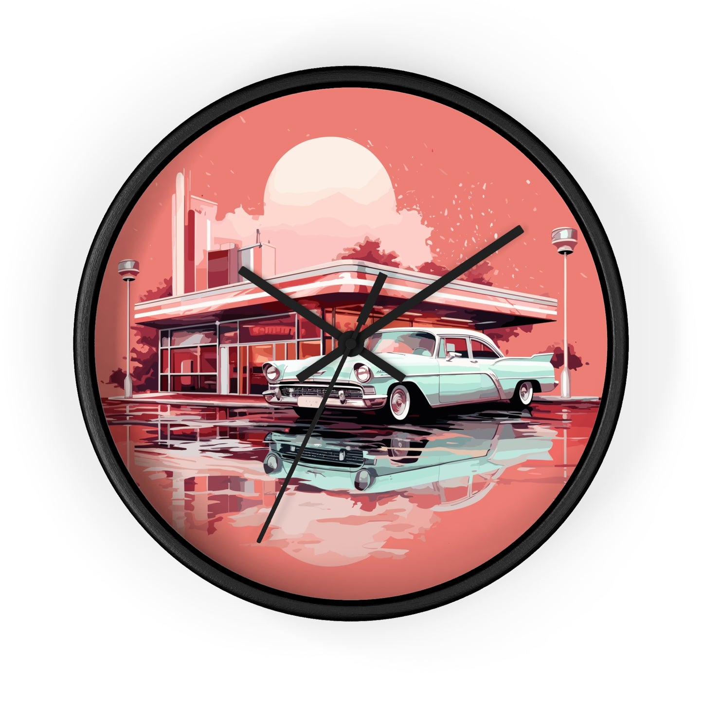 Chrome & Neon Diner retro vintage art wall clock with retro diner design