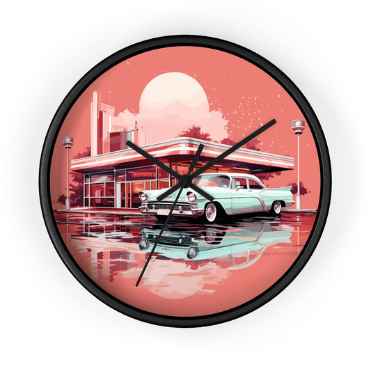 Chrome & Neon Diner retro vintage art wall clock with retro diner design
