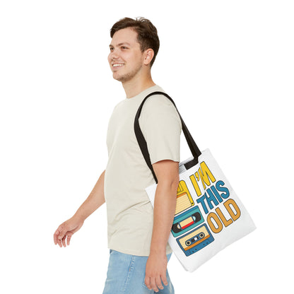 I’m This Old Retro Tech Tote Bag | Funny 90s Nostalgia Bag | Cassette VHS Floppy Disk Reusable Tote | Vintage Geek Gift