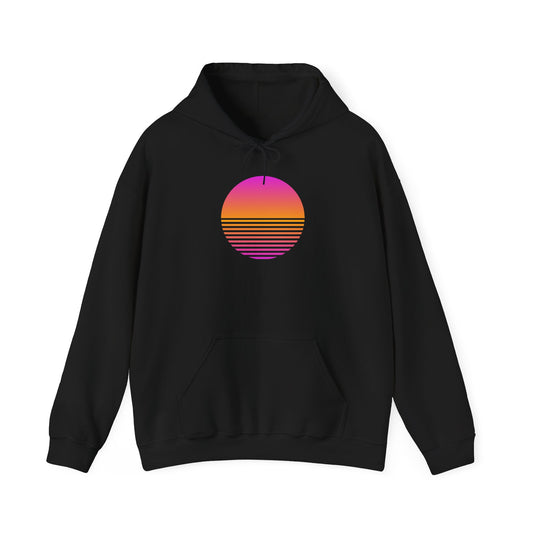 Sunset Grid synthwave heavyweight hoodie with retro sunset design