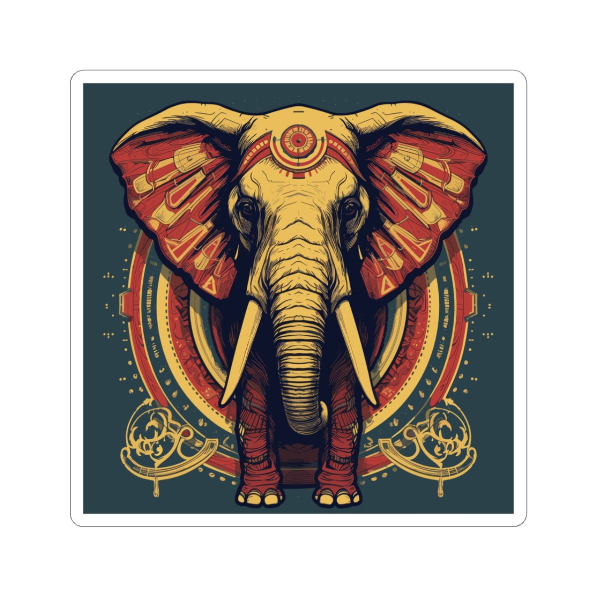Circus Royale retro vintage art square vinyl sticker with vintage circus elephant design