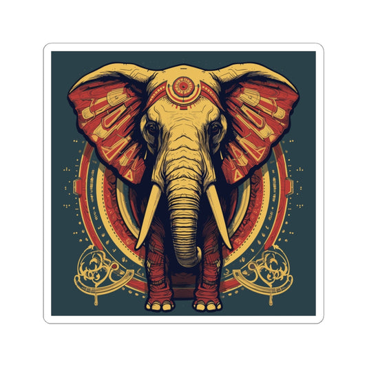 Circus Royale retro vintage art square vinyl sticker with vintage circus elephant design