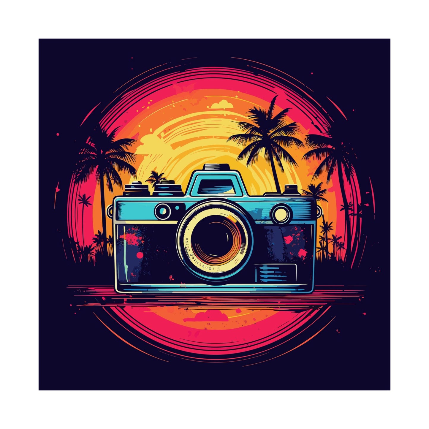 Retro Camera Sunset Square Art Print