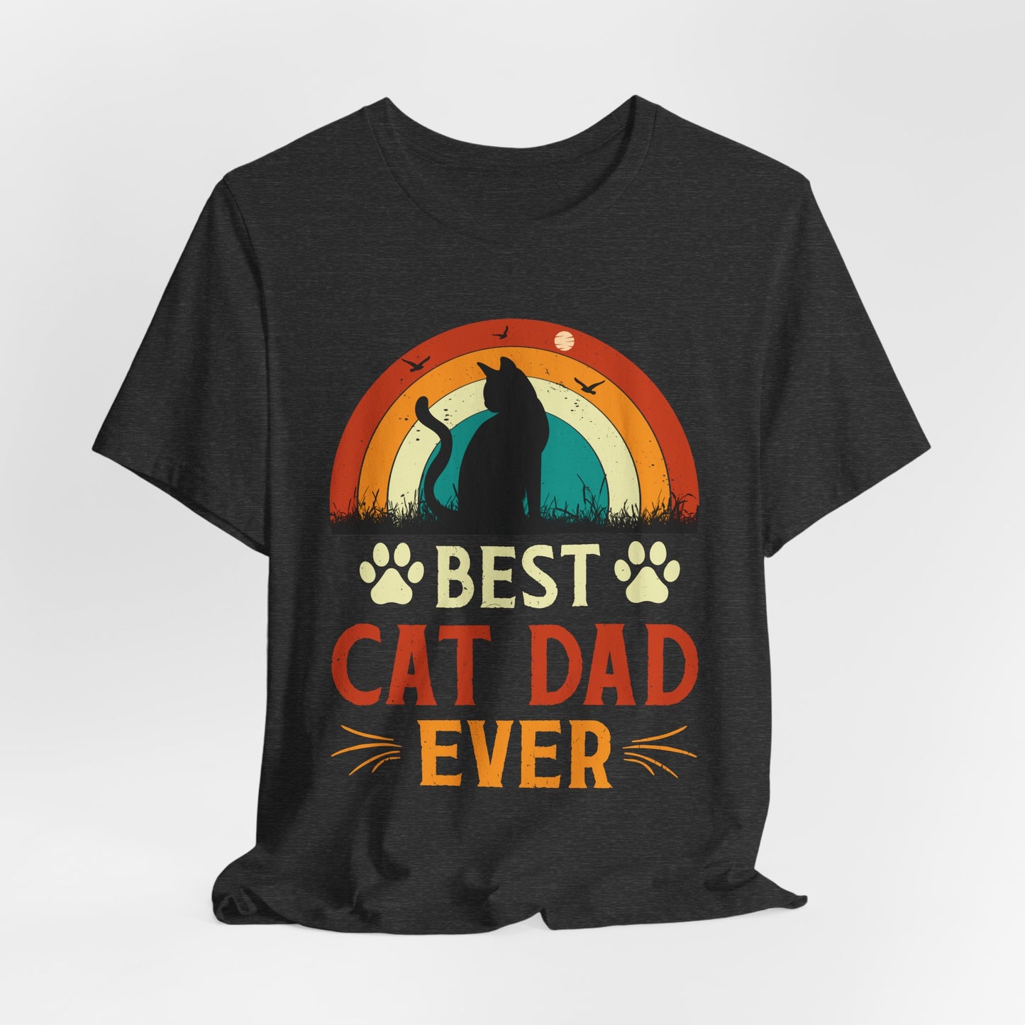 Best Cat Dad Ever Retro Sunset Tee