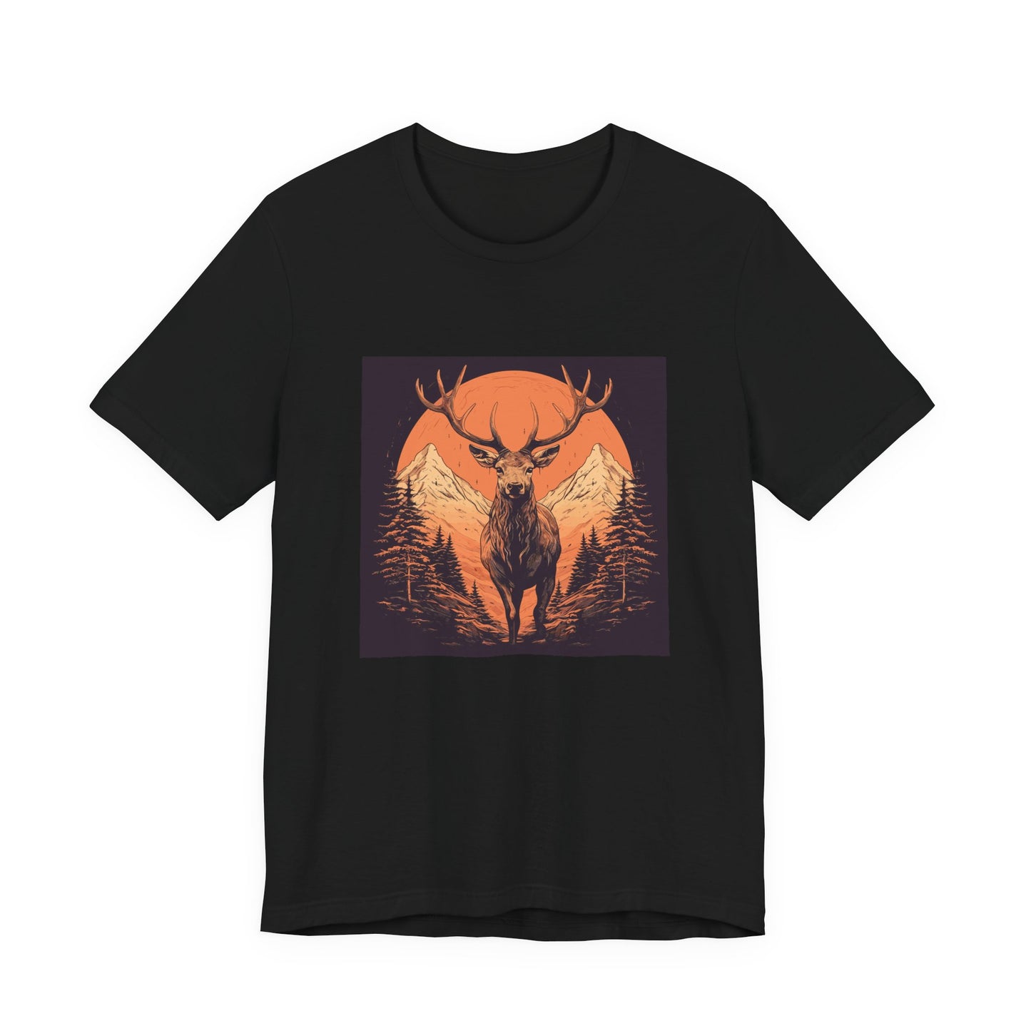 Forest King retro vintage art unisex t-shirt with vintage deer mountains design