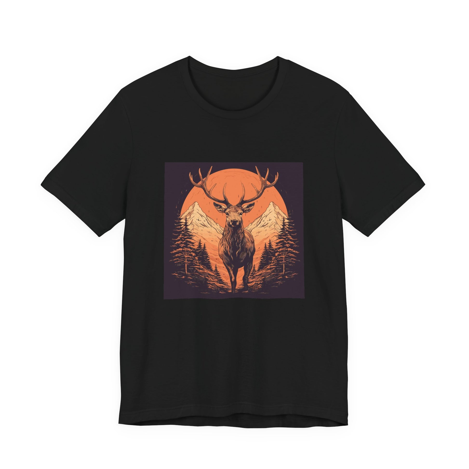 Forest King retro vintage art unisex t-shirt with vintage deer mountains design