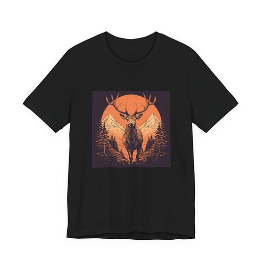 Forest King retro vintage art unisex t-shirt with vintage deer mountains design