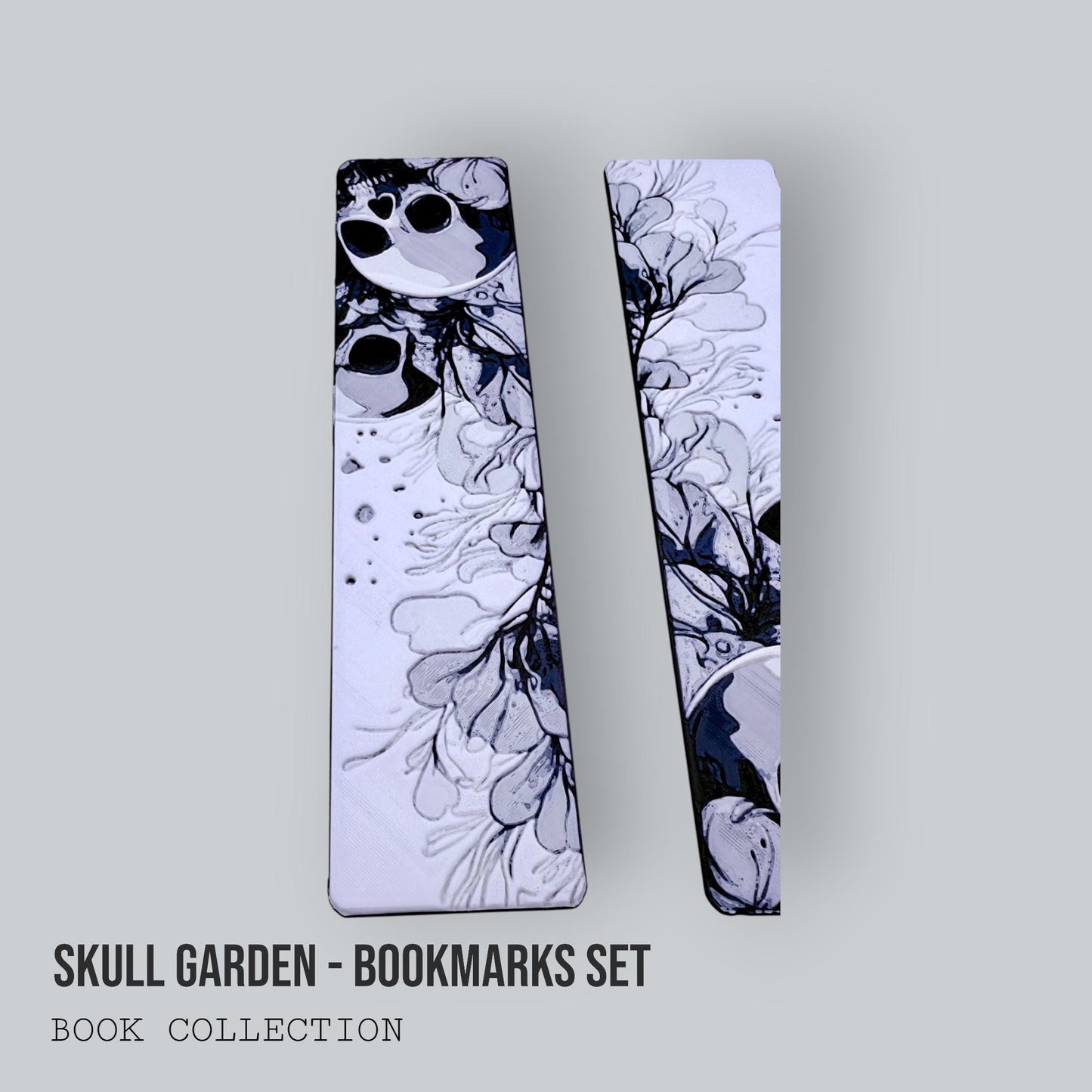 Bookmark Collection – Skull Garden Set, Skullture, Nightpetal, Great Wave – Gothic & Artistic Bookmarks with Tassels