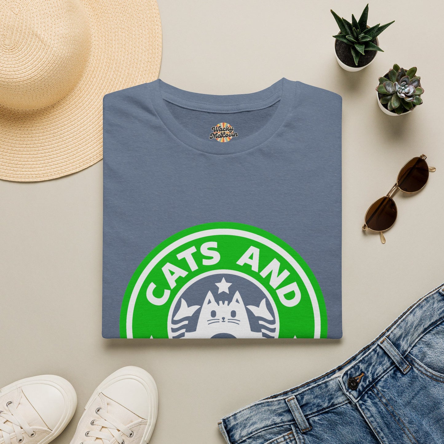 Cats And Coffee Retro Café Tee
