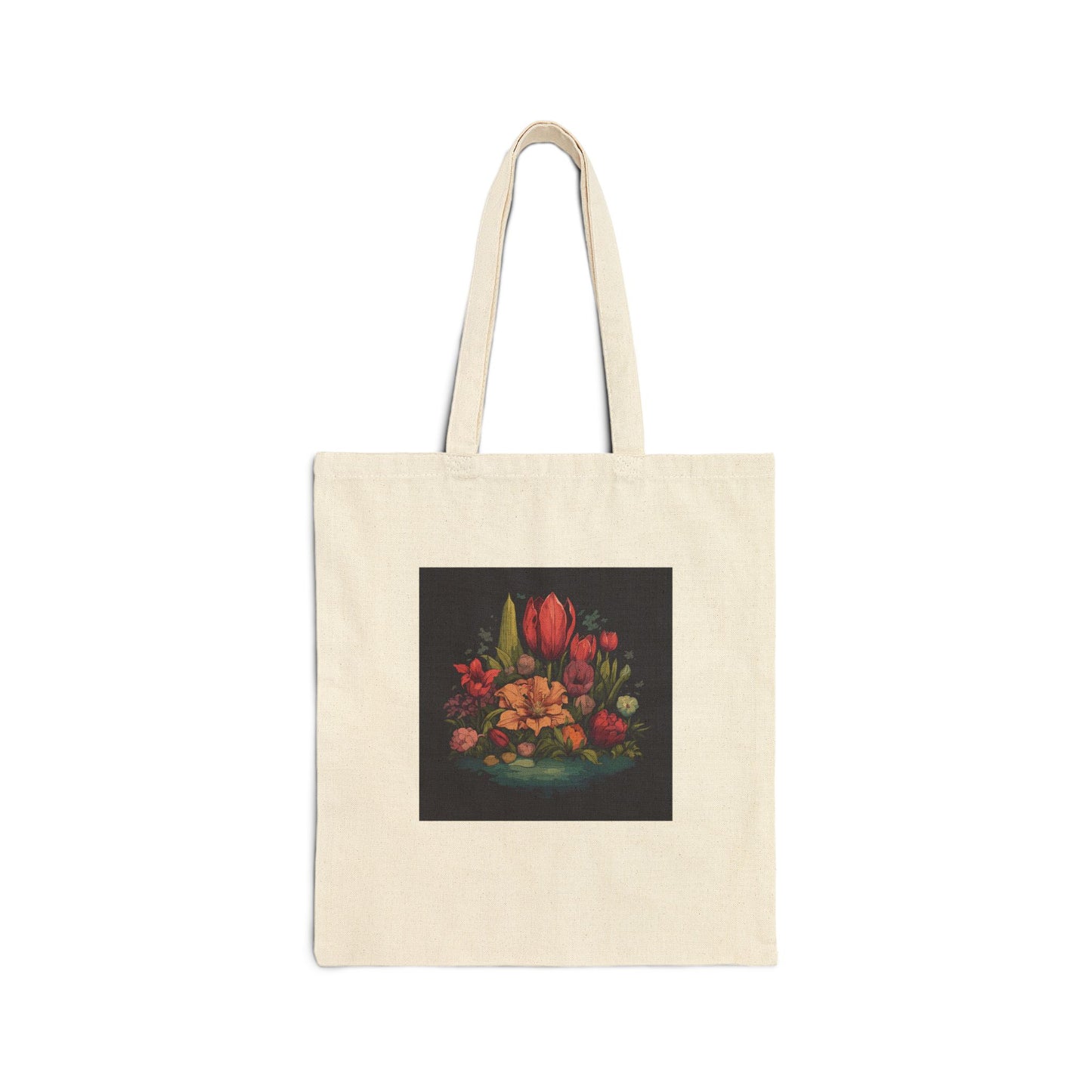 Tulip Garden retro vintage art natural canvas tote bag with vintage tulip floral design