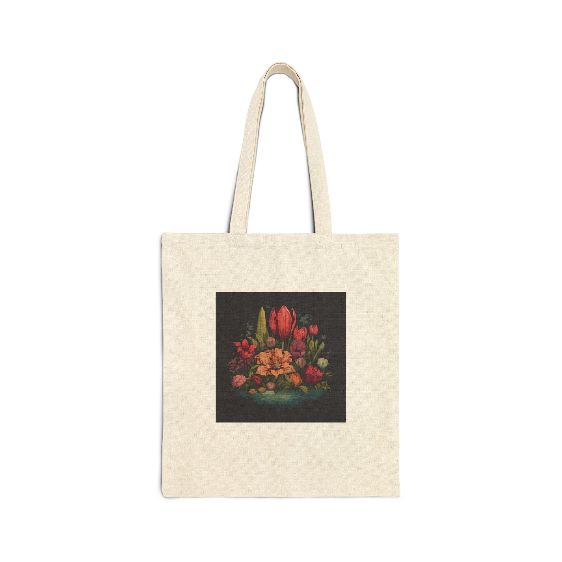 Tulip Garden retro vintage art natural canvas tote bag with vintage tulip floral design