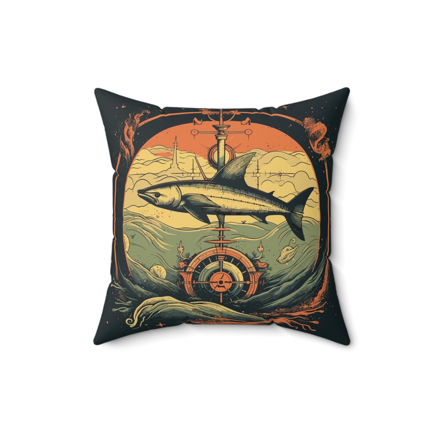 Shark Compass Throw Pillow