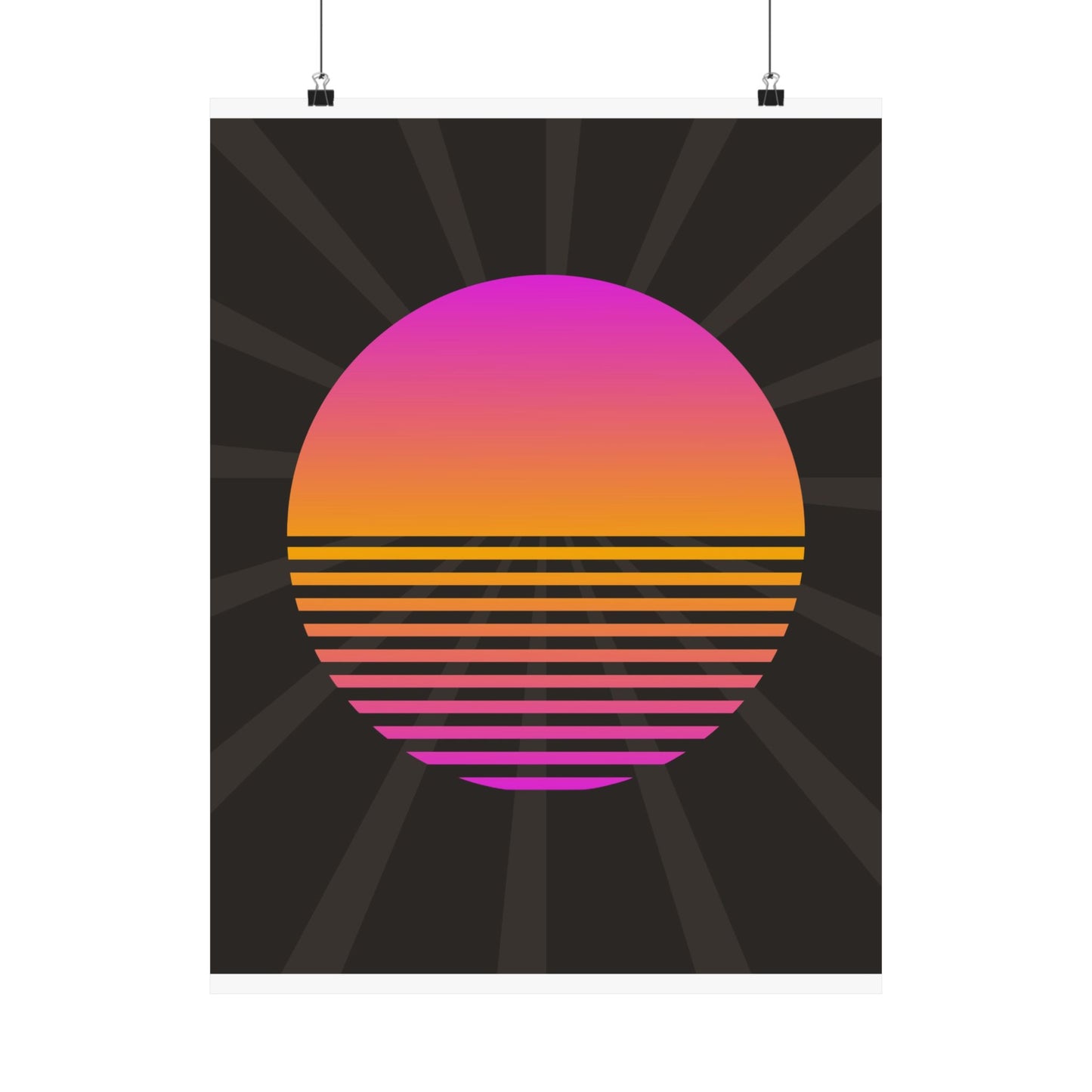 Sunset Grid synthwave sunset retro poster on charcoal sunburst ground