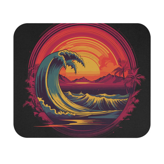 The Big Wave retro vintage art mouse pad with retro surf wave design
