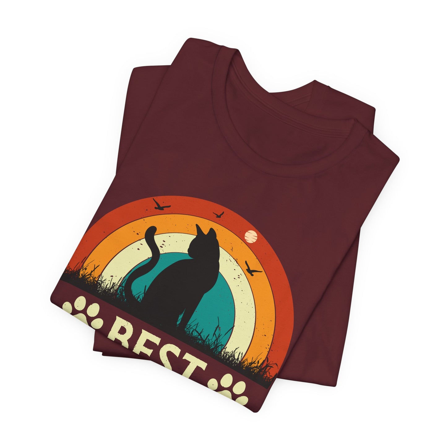 Best Cat Dad Ever Retro Sunset Tee