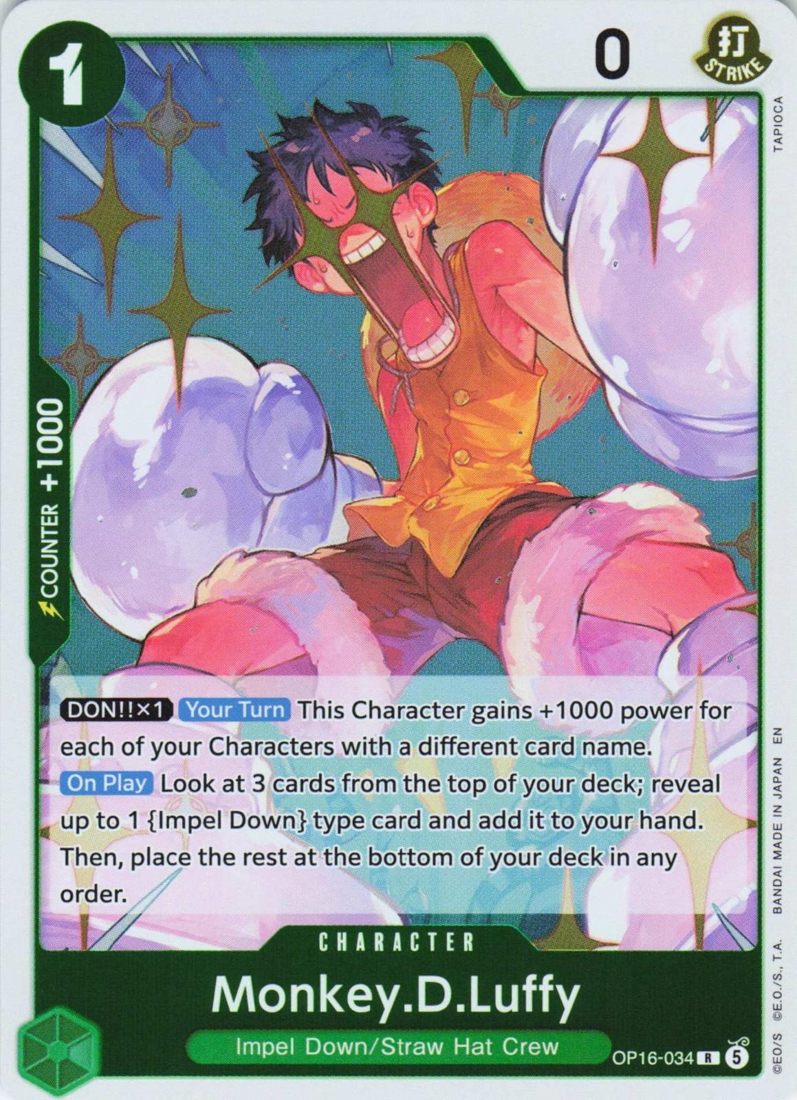 2026 ONE PIECE MONKEY.D.LUFFY (034) OP16-034 RARE THE TIME OF BATTLE FOIL NM