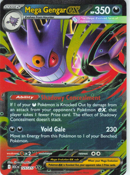 2026 POKEMON MEGA GENGAR EX 125/217 DOUBLE RARE ASCENDED HEROES HOLO NEAR MINT