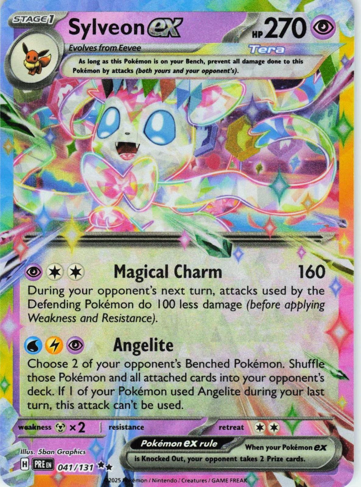 2025 POKEMON SYLVEON EX 041/131 HOLO DOUBLE RARE PRISMATIC EVOLUTIONS NEAR MINT