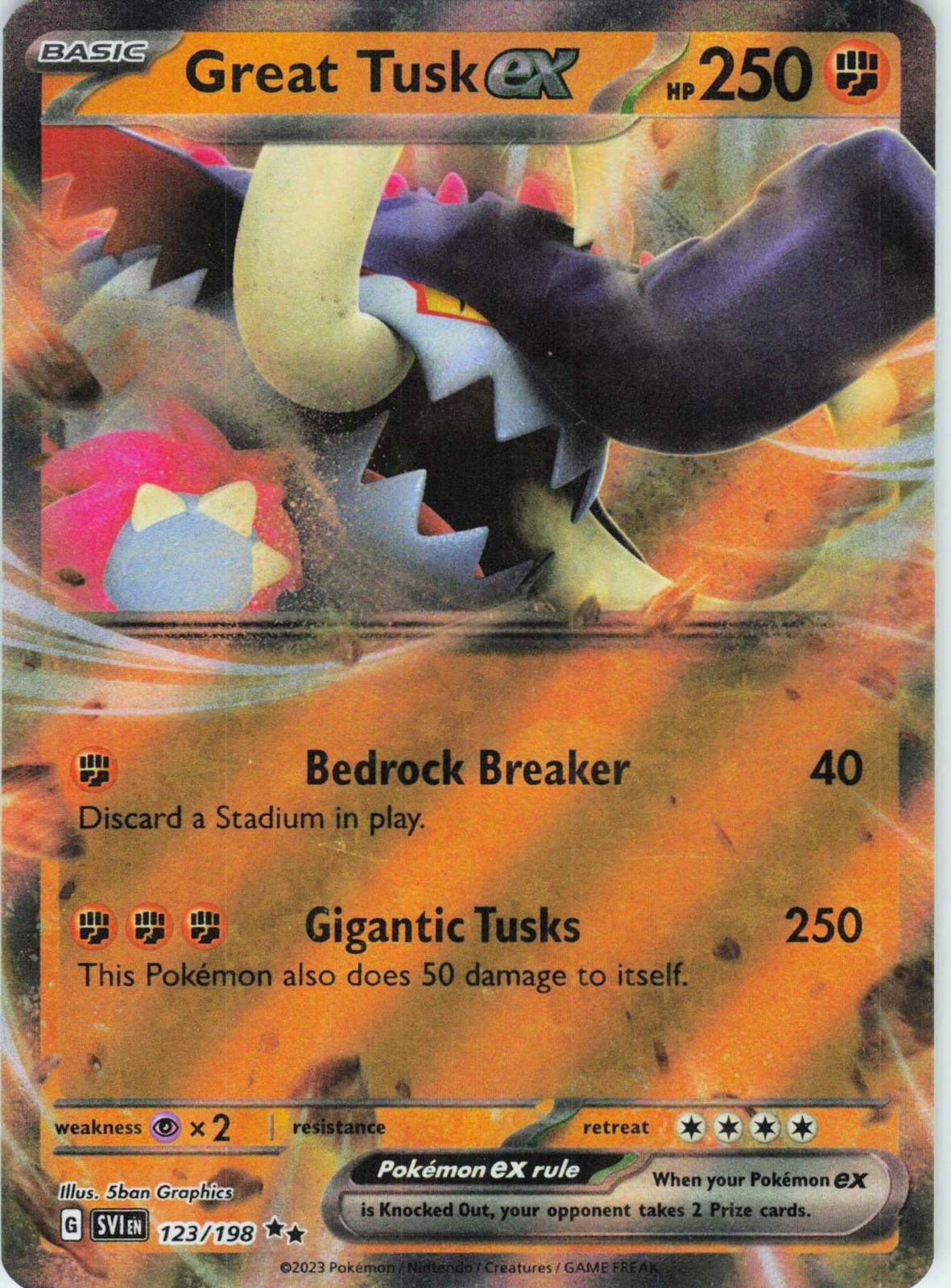 2023 POKEMON GREAT TUSK EX 123/198 DOUBLE RARE SCARLET & VIOLET HOLO NEAR MINT