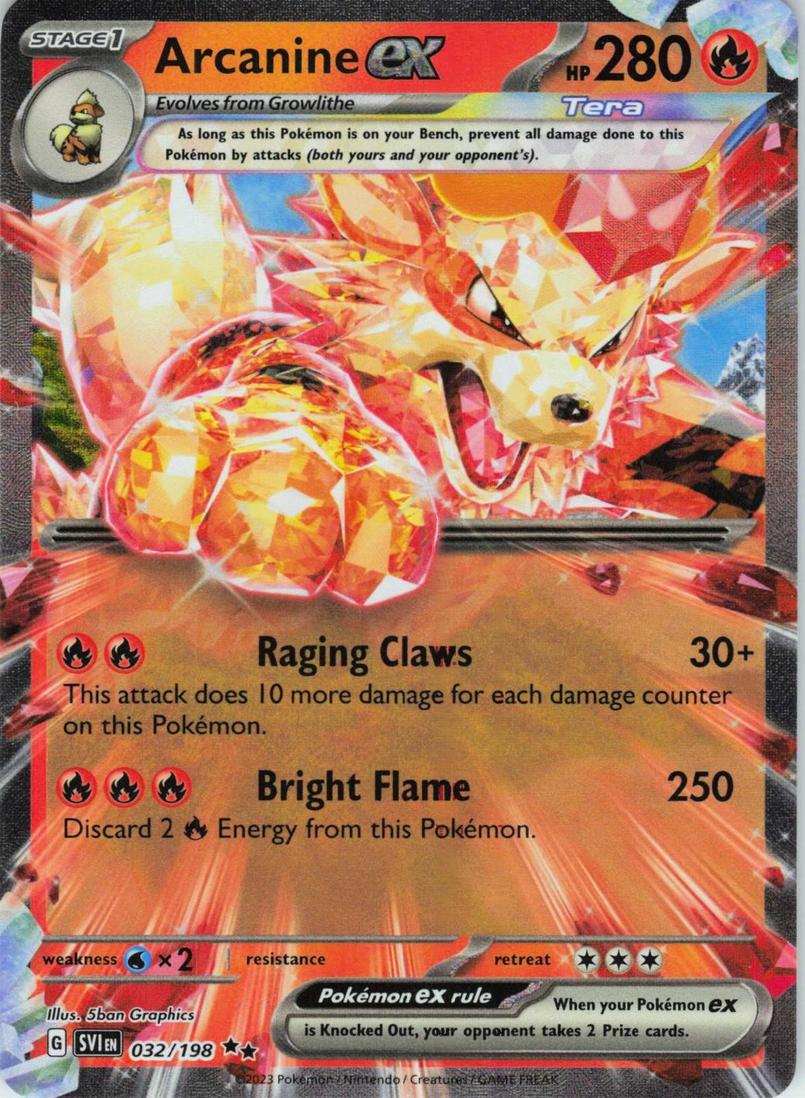 2023 POKEMON ARCANINE EX 032/198 DOUBLE RARE SCARLET & VIOLET HOLO NEAR MINT