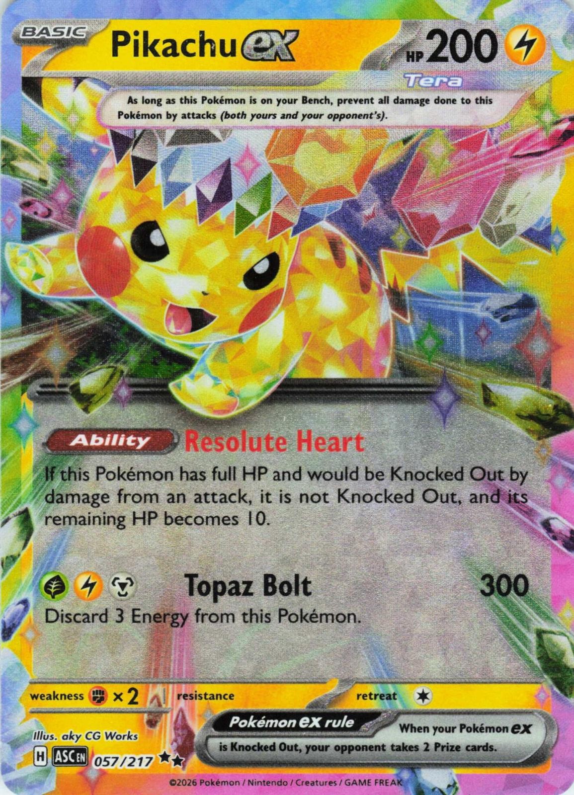 2026 POKEMON PIKACHU EX 057/217 DOUBLE RARE ASCENDED HEROES HOLO NEAR MINT