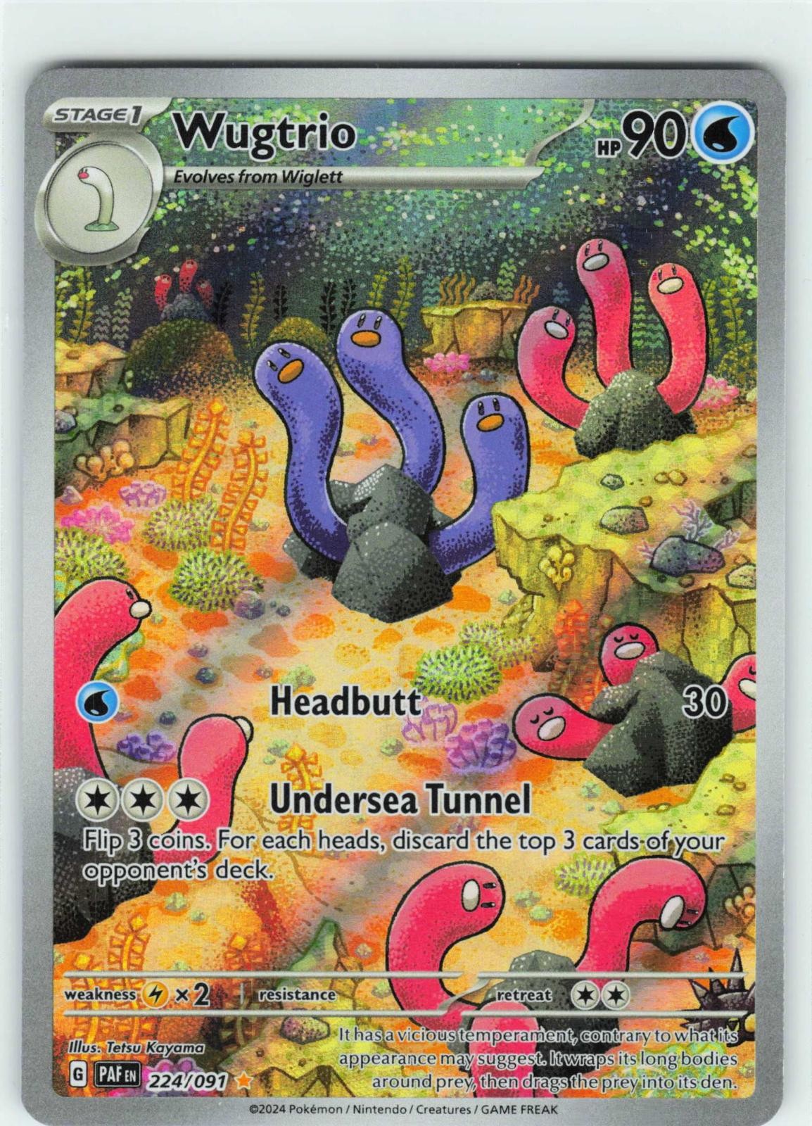 2024 POKEMON WUGTRIO 224/091 ILLUSTRATION RARE PALDEAN FATES HOLO NEAR MINT