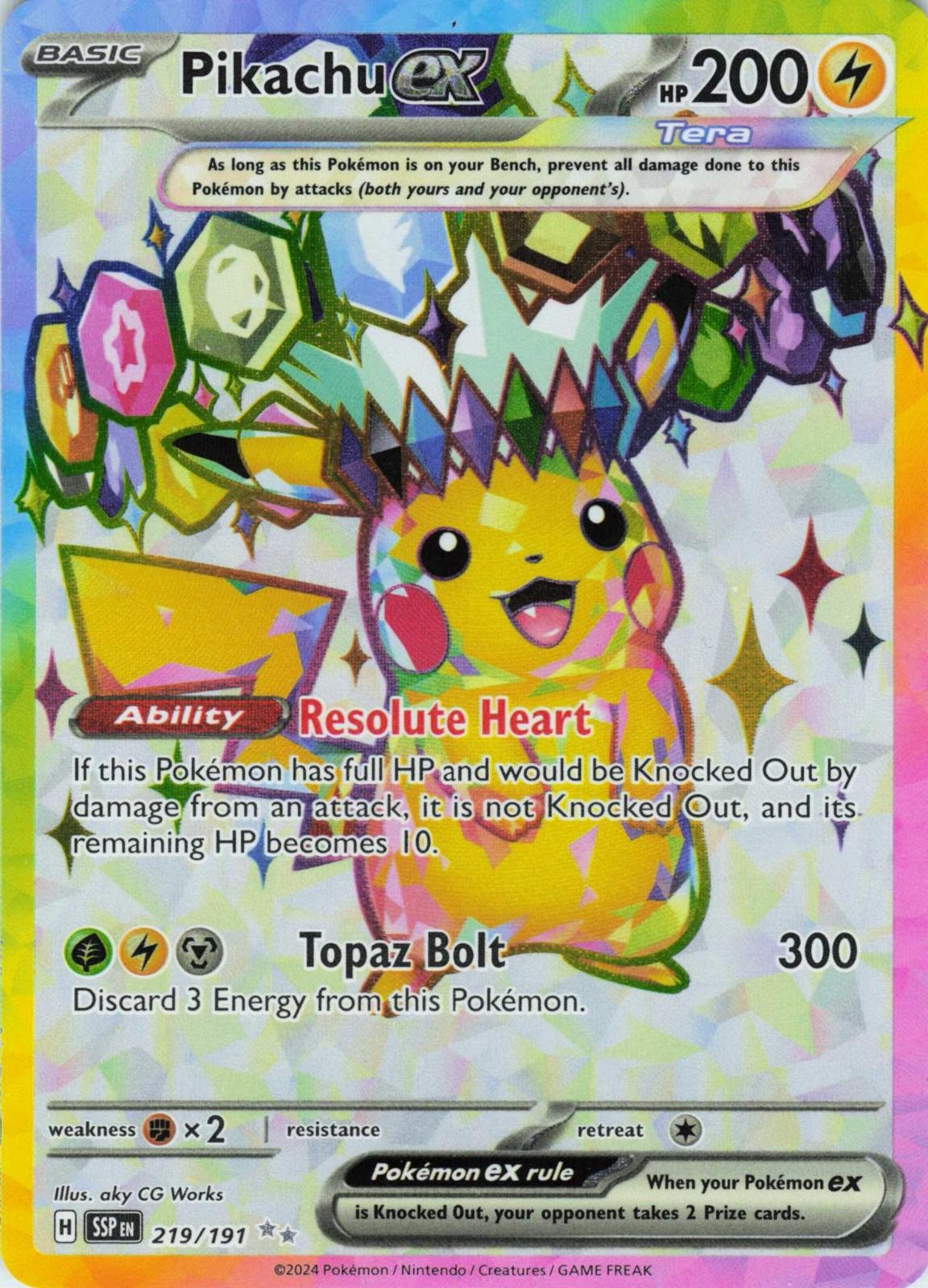 2024 POKEMON PIKACHU EX 219/191 ULTRA RARE SURGING SPARKS HOLO NEAR MINT
