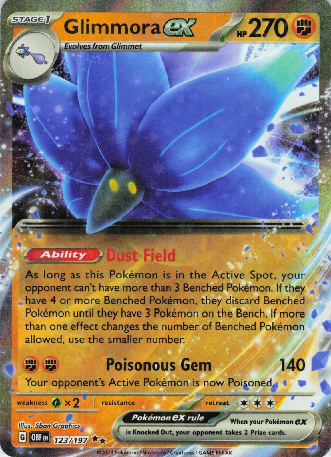 2023 POKEMON GLIMMORA EX 123/197 DOUBLE RARE OBSIDIAN FLAMES HOLO NEAR MINT