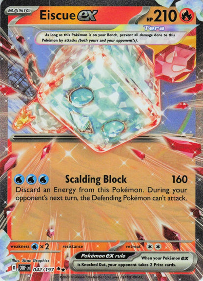 2023 POKEMON EISCUE EX 042/197 DOUBLE RARE OBSIDIAN FLAMES HOLO NEAR MINT